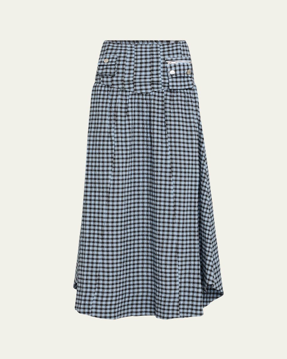 Check Seersucker Long Skirt